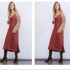 Anthropologie Elyse Bias Slip Dress, Rust, Small